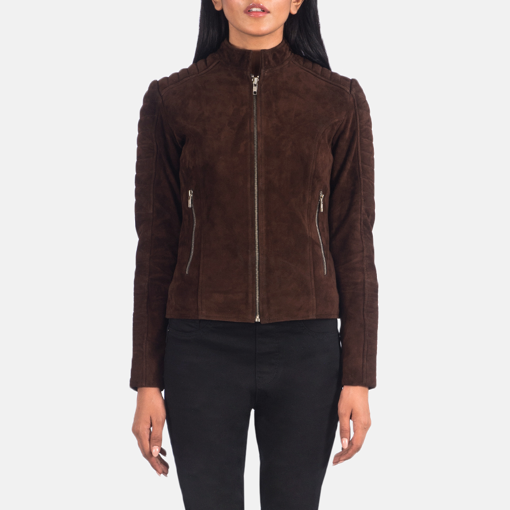 Picture of Adalyn Quilted Mocha Suede Biker Jacket