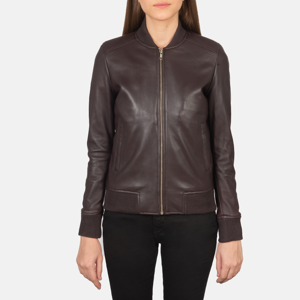 Picture of Bliss Maroon Leather Bomber Jacket