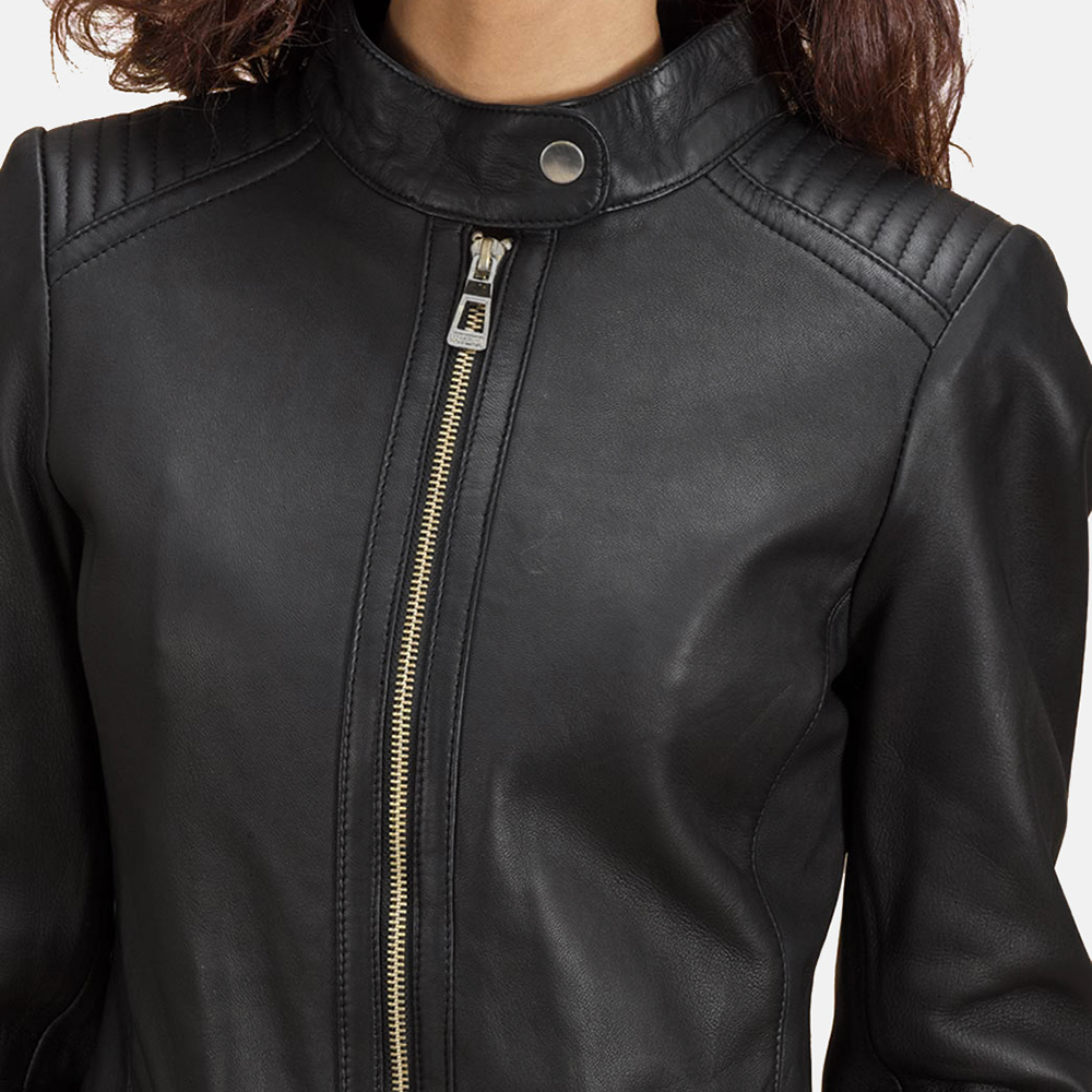 Womens Haley Ray Black Leather Biker Jacket