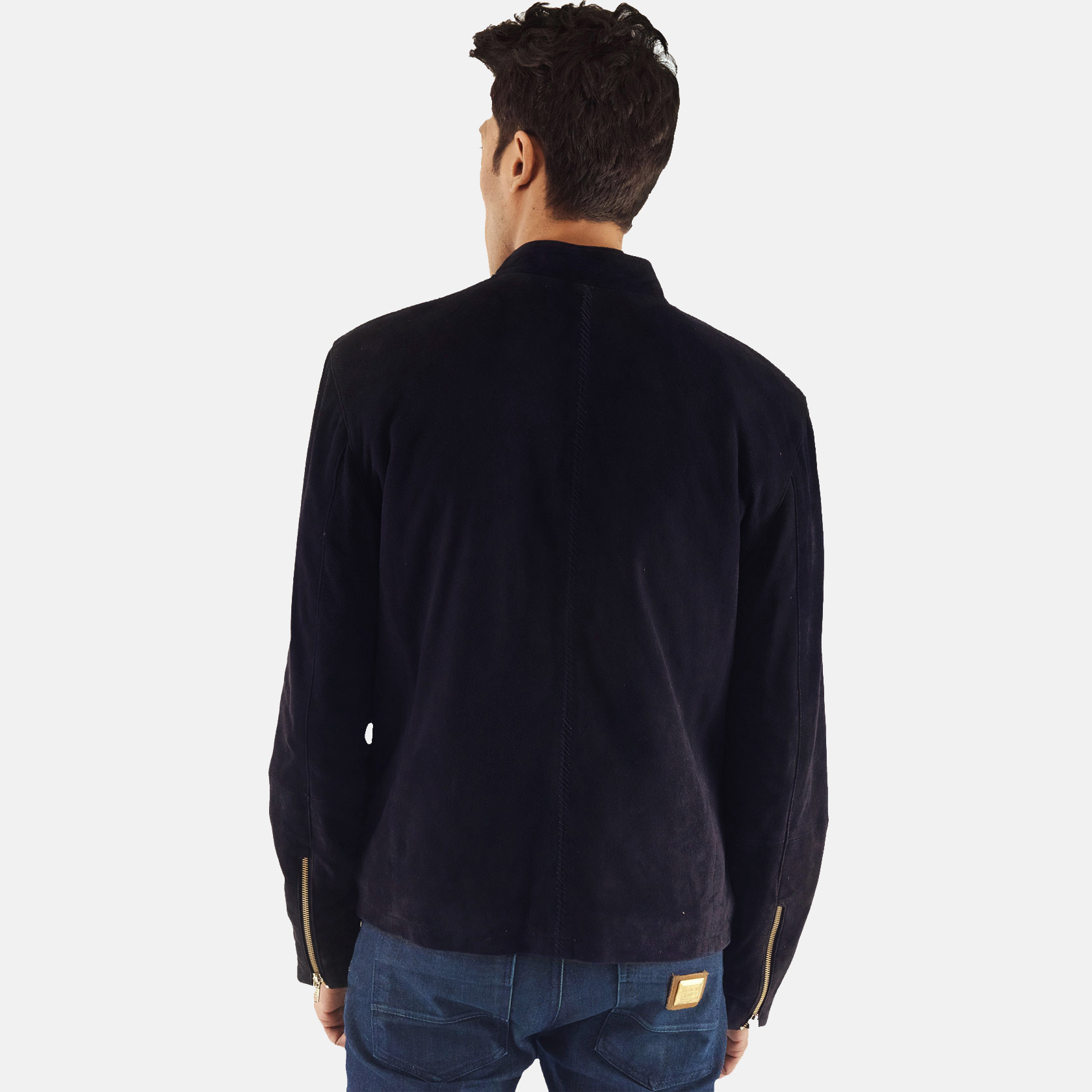 Men's Charcoal Navy Blue Suede Biker Jacket