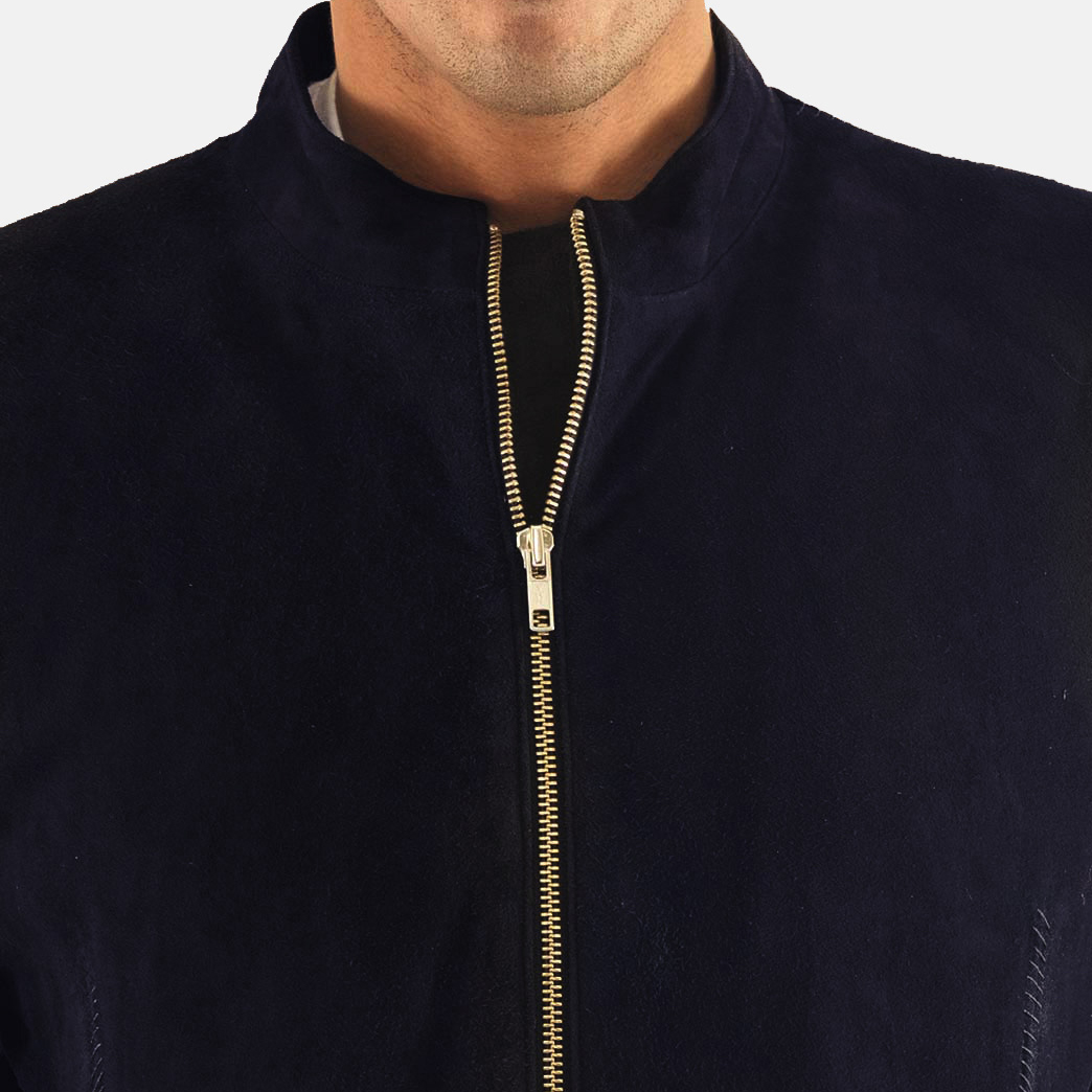 Charcoal Navy Blue Suede Biker Jacket