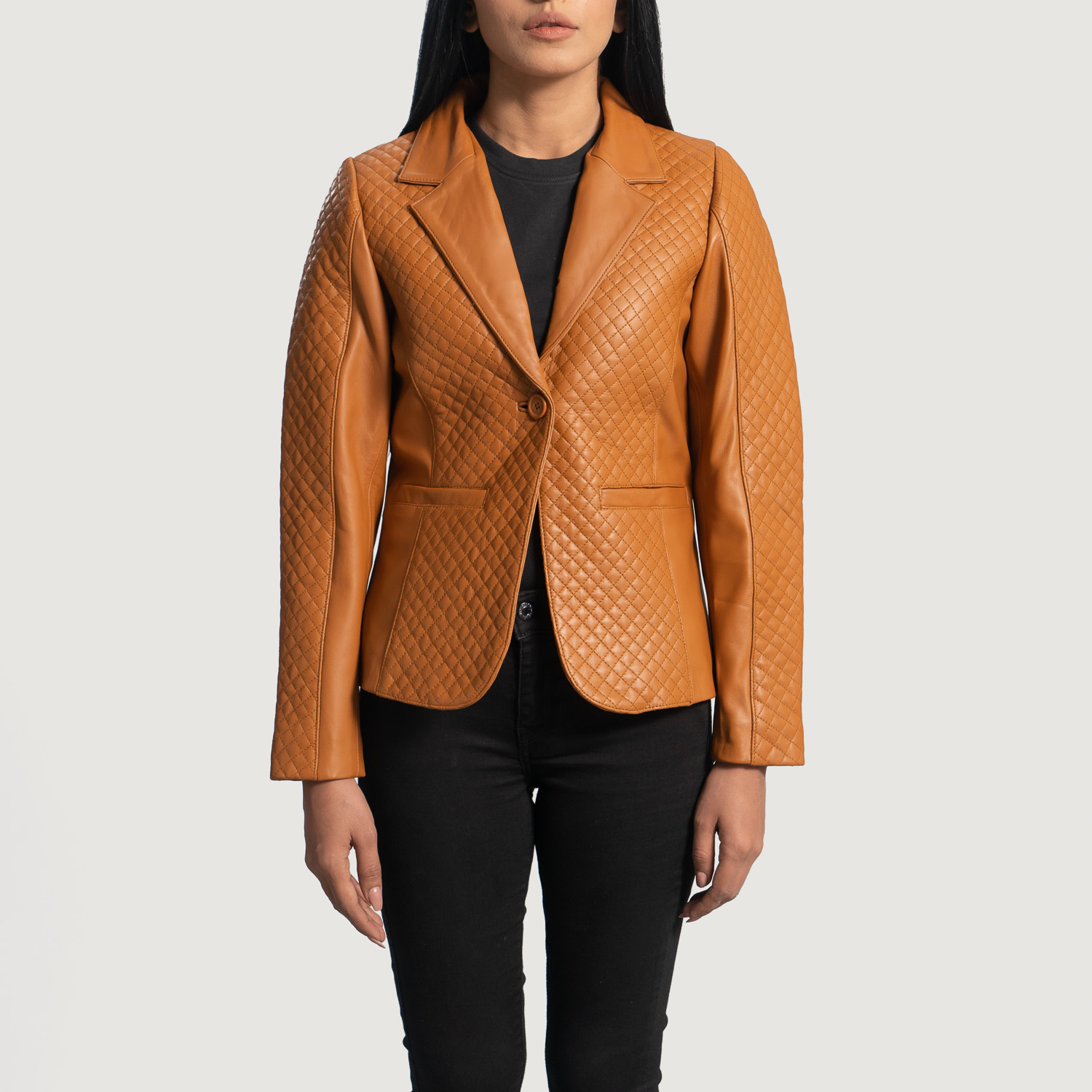 Picture of Cora Quilted Brown Leather Blazer