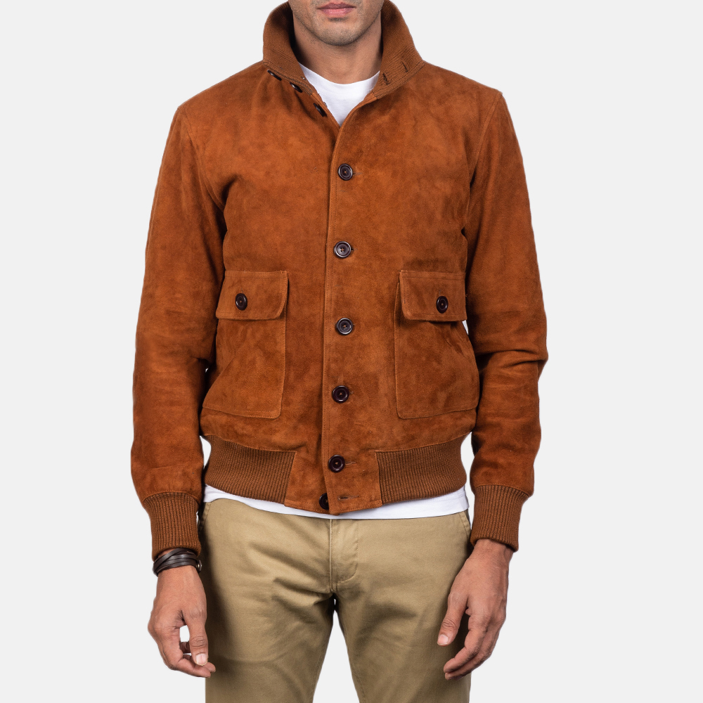 Men's Eaton Brown Suede Bomber Jacket