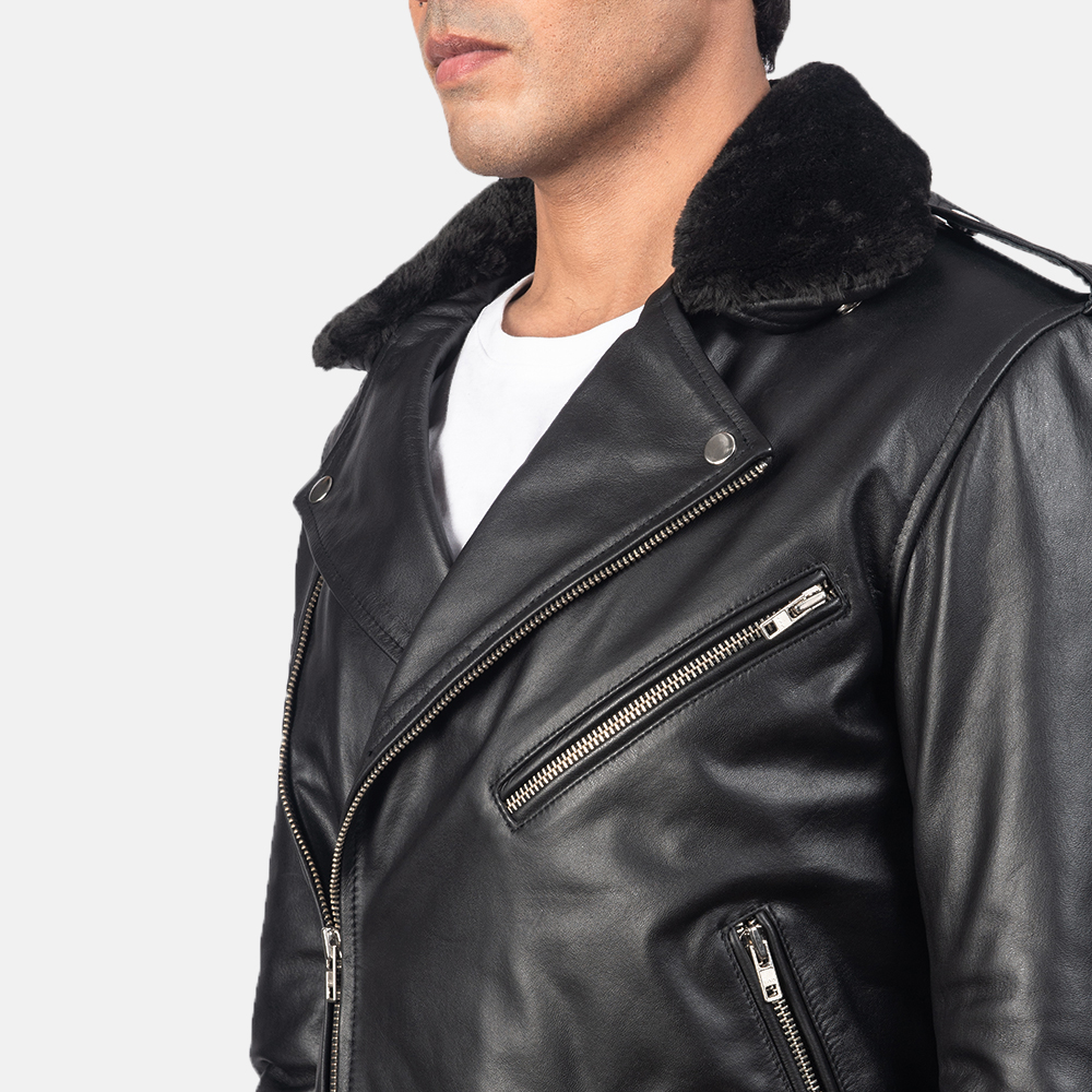 Men's Furton Black Leather Biker Jacket