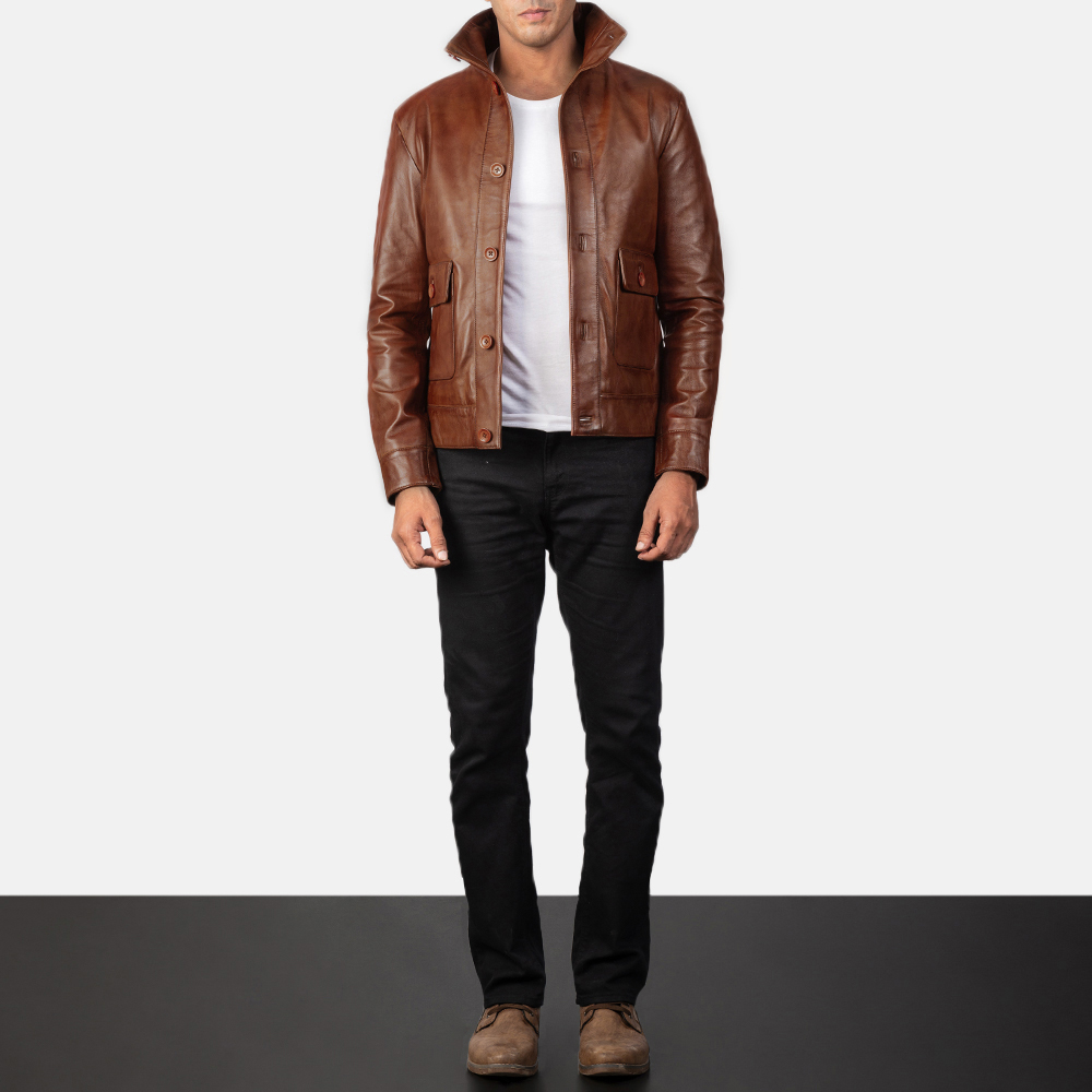 Men's Columbus Brown Leather Bomber Jacket