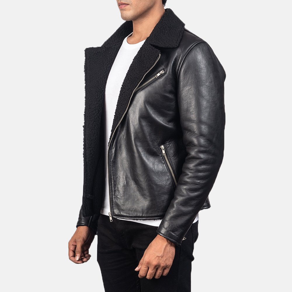 Alberto Shearling Black Leather Jacket | The Jacket Maker