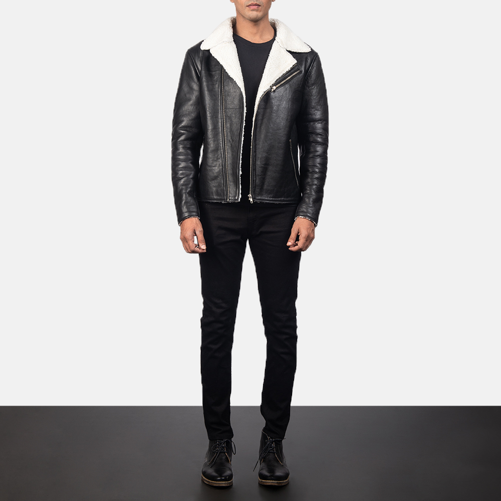 Men S Alberto White Shearling Black Leather Jacket