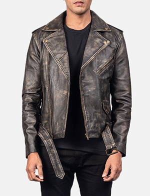 distressed black leather motorcycle jacket