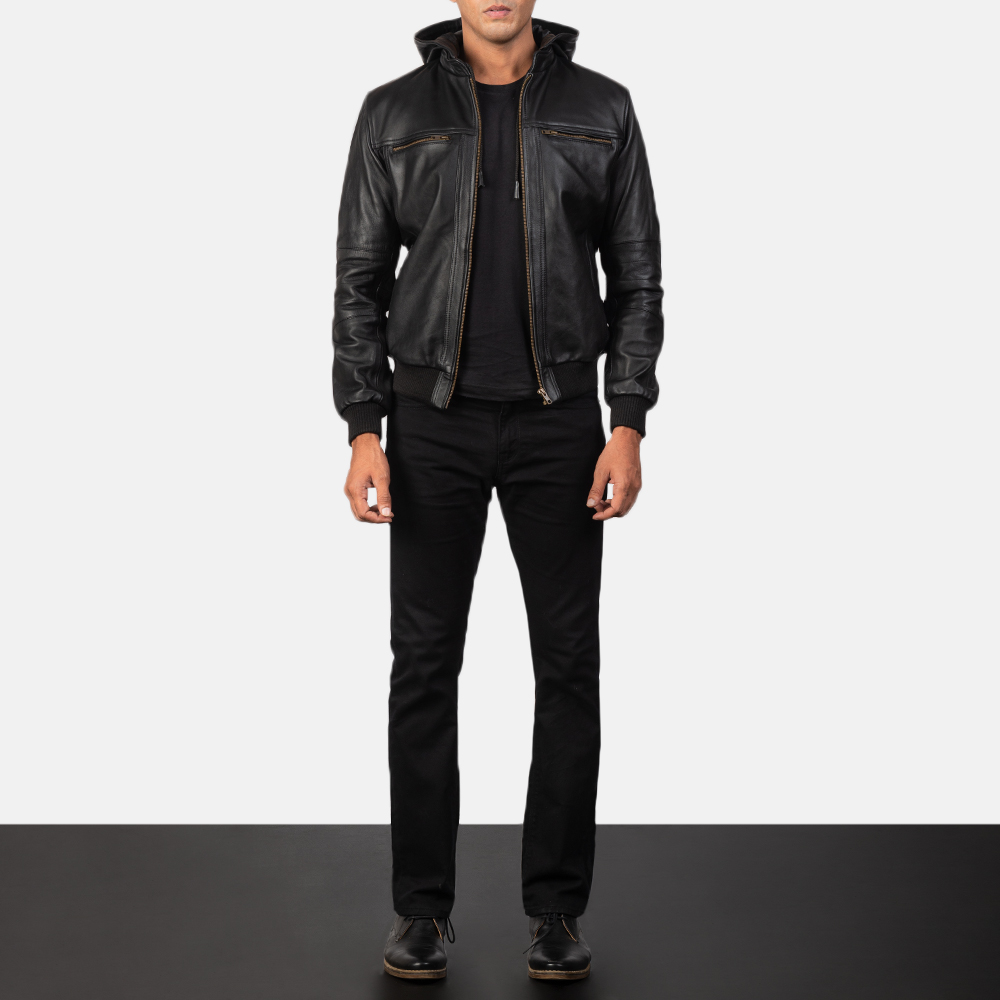 Men's Bouncer Biz Black Leather Bomber Jacket