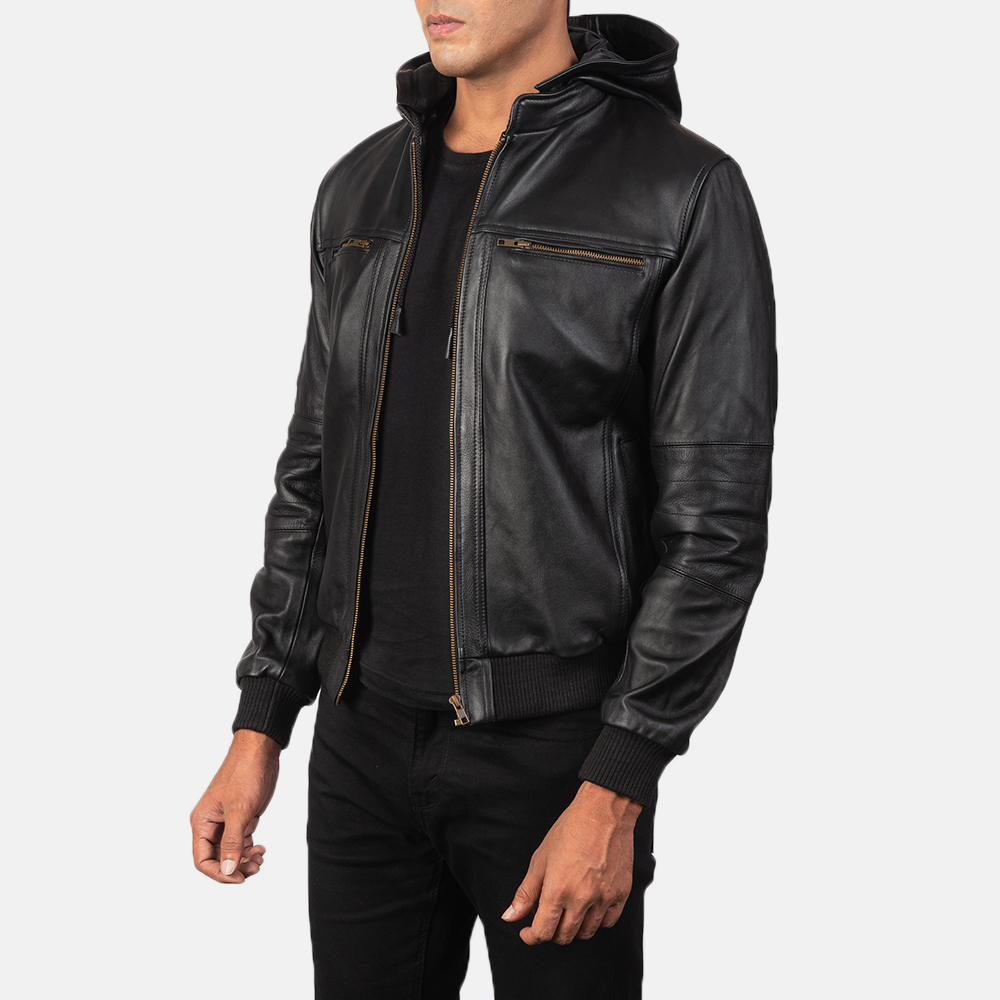 Men's Bouncer Biz Black Leather Bomber Jacket