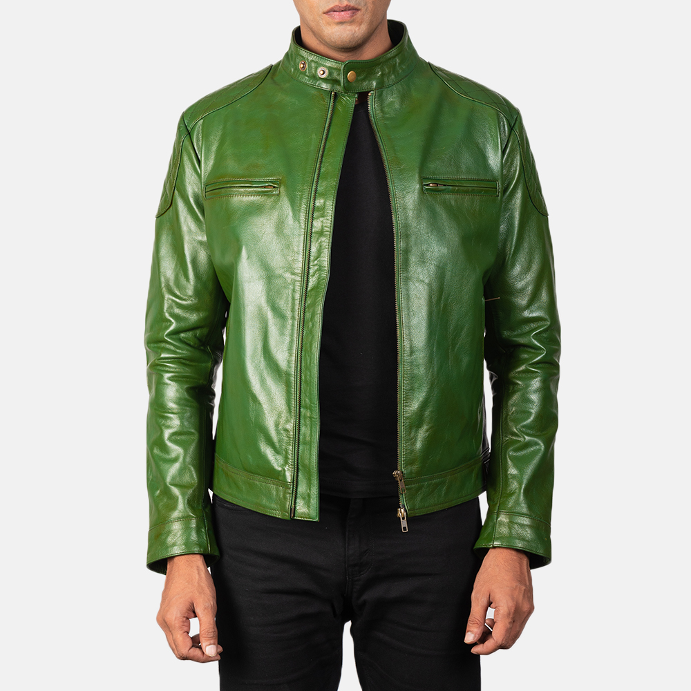 Men's Gatsby Quilted Green Leather Biker Jacket 3