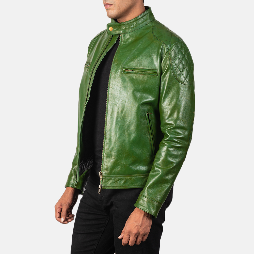 Men's Green Vintage Biker Leather Jacket