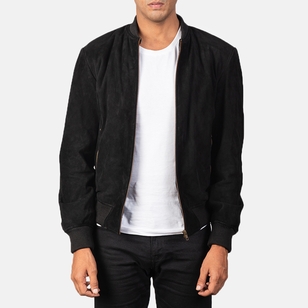 Men's Shane Black Suede Bomber Jacket