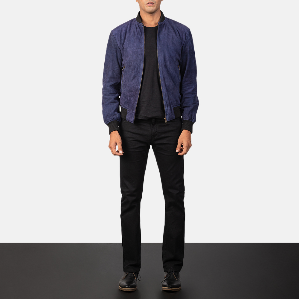 J.Crew Suede Bomber Jacket In Navy in Blue for Men