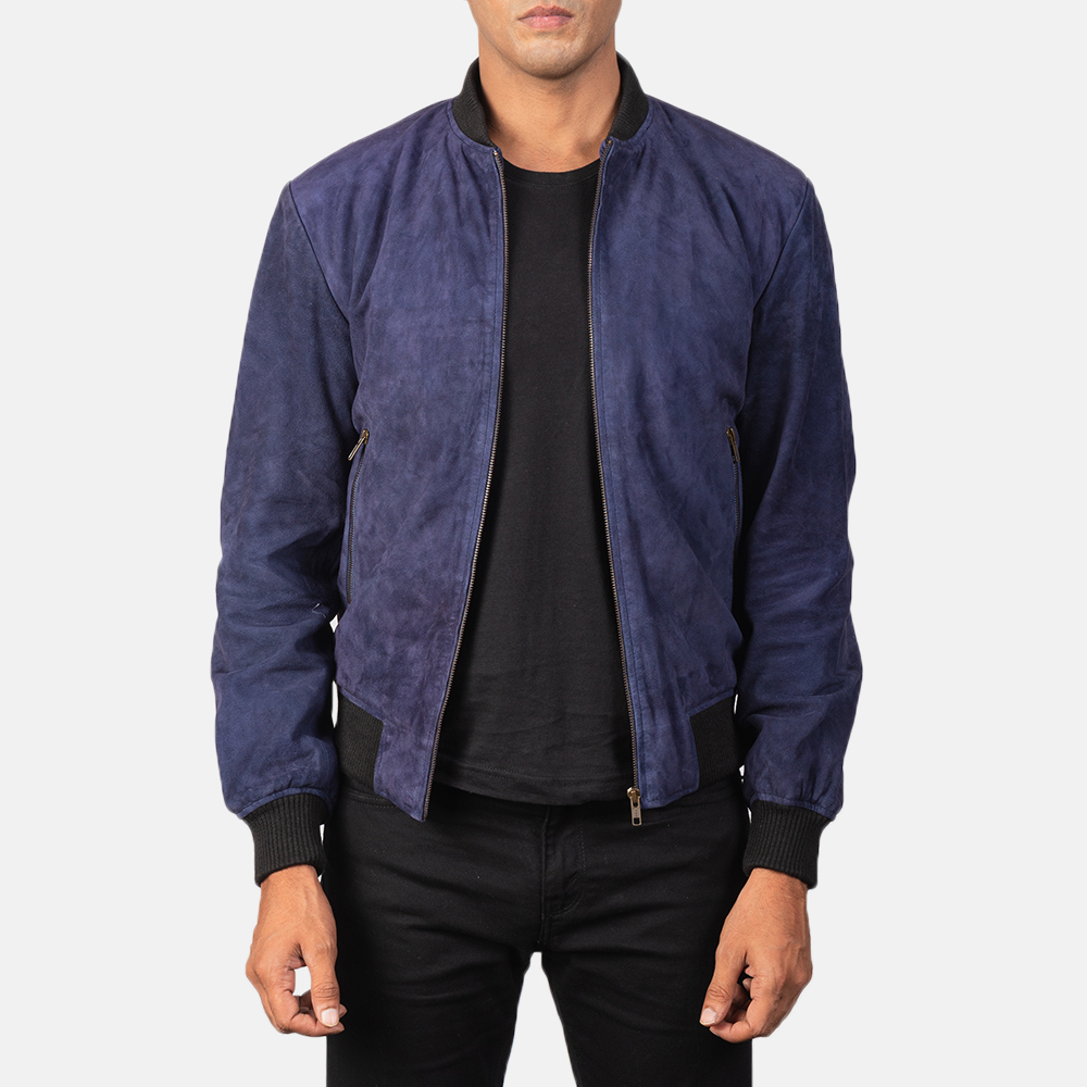 Men's Shane Blue Suede Bomber Jacket