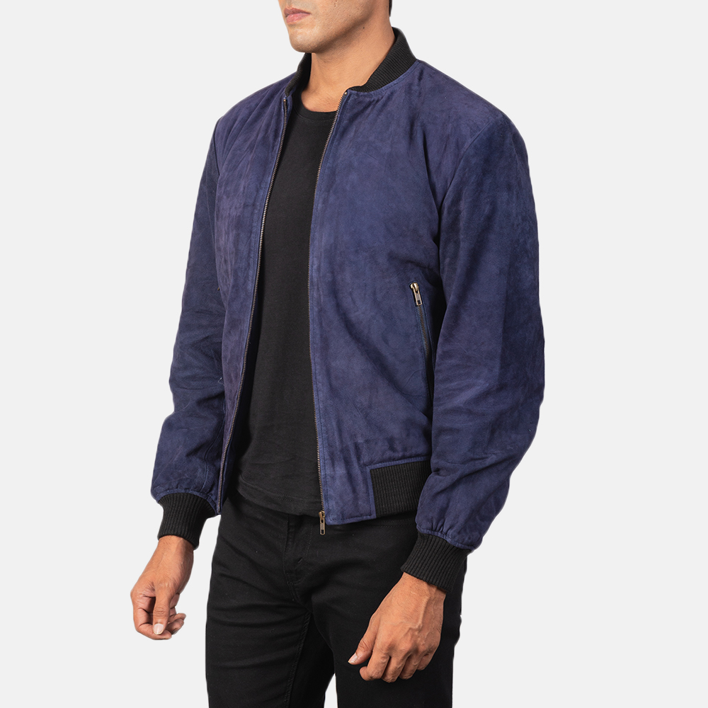 Men's Shane Blue Suede Bomber Jacket