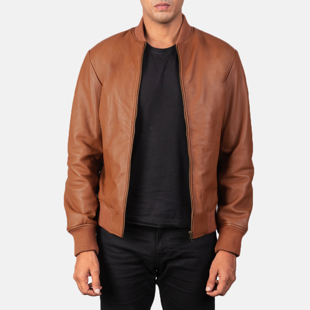 Mens Elegant Dark Brown Pure Leather Bomber Jacket