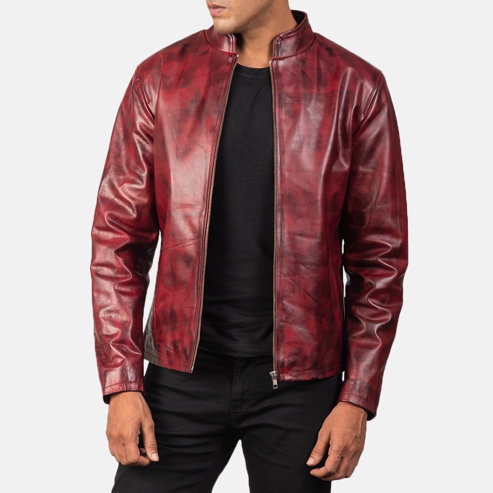 Men's Alex Distressed Burgundy Leather Jacket