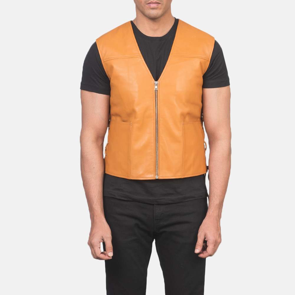 Men's Brandon Tan Brown Leather Vest