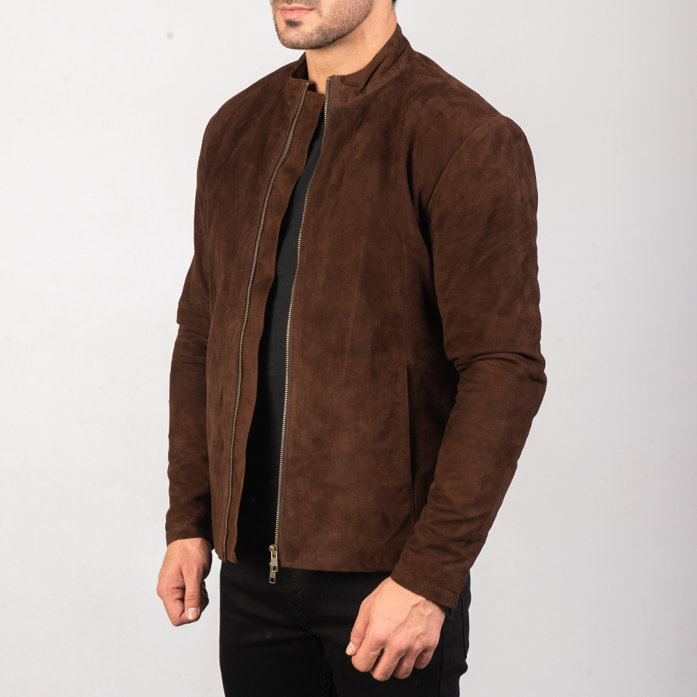 Men's Charcoal Mocha Suede Biker Jacket