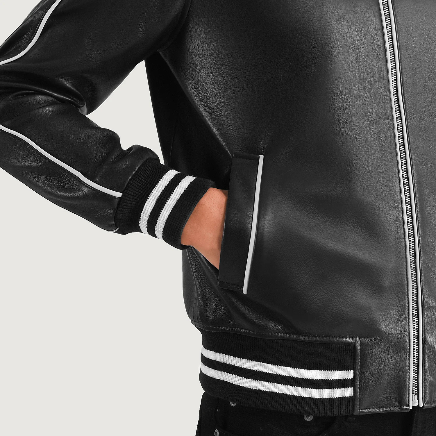 Cooper Black Leather Varsity Jacket For Men