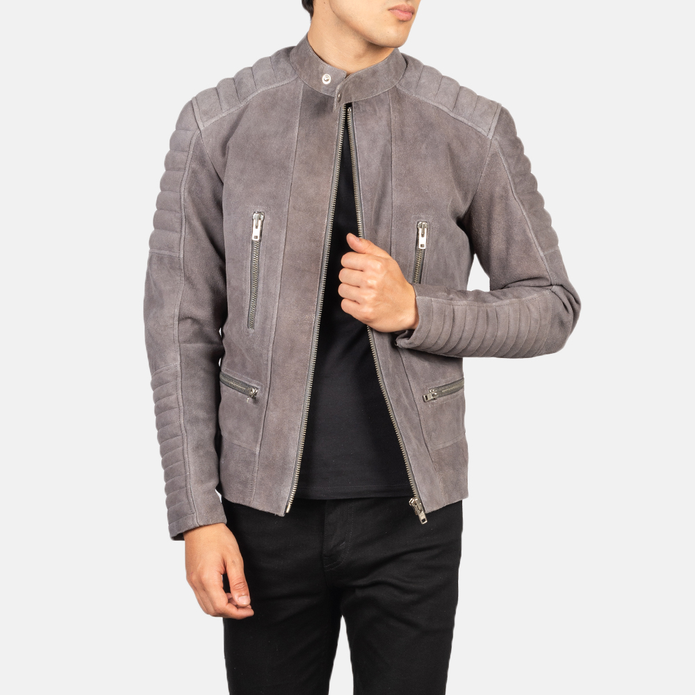 Men's Damian Grey Suede Biker Jacket