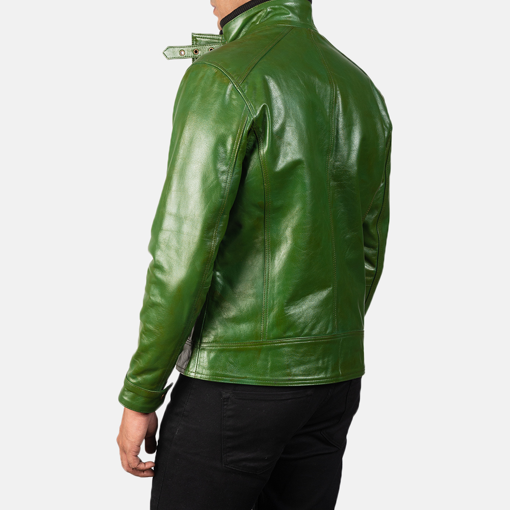 Men's Darren Distressed Green Leather Biker Jacket