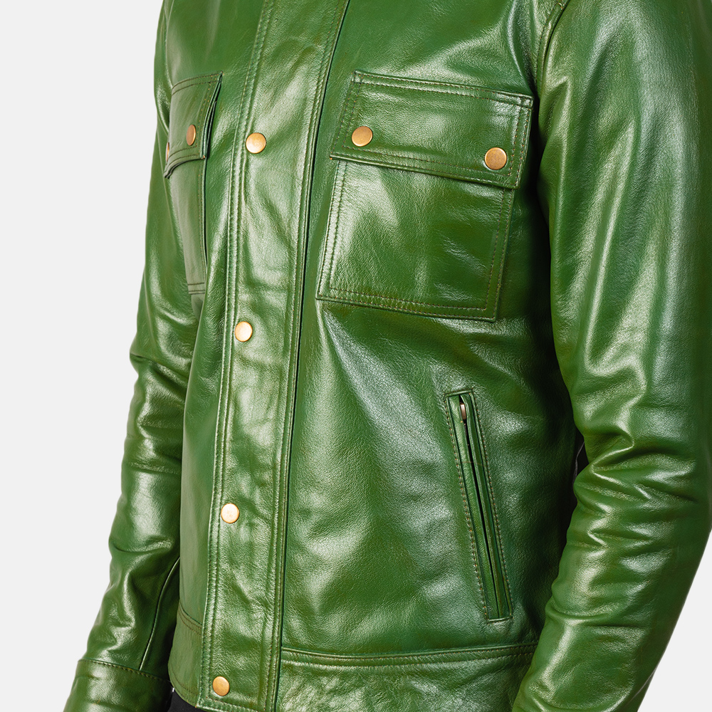 Men's Darren Distressed Green Leather Biker Jacket