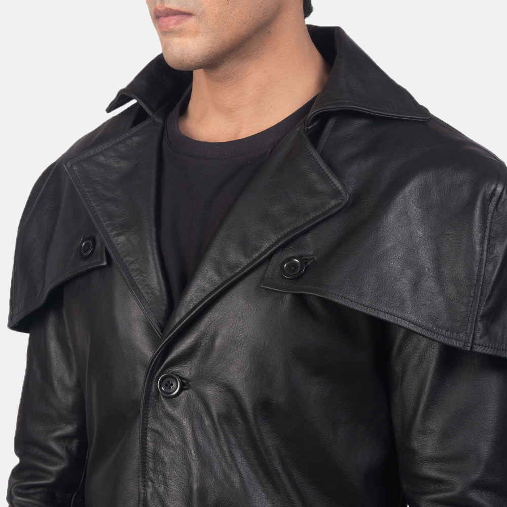 Men's Deux Black Leather Duster