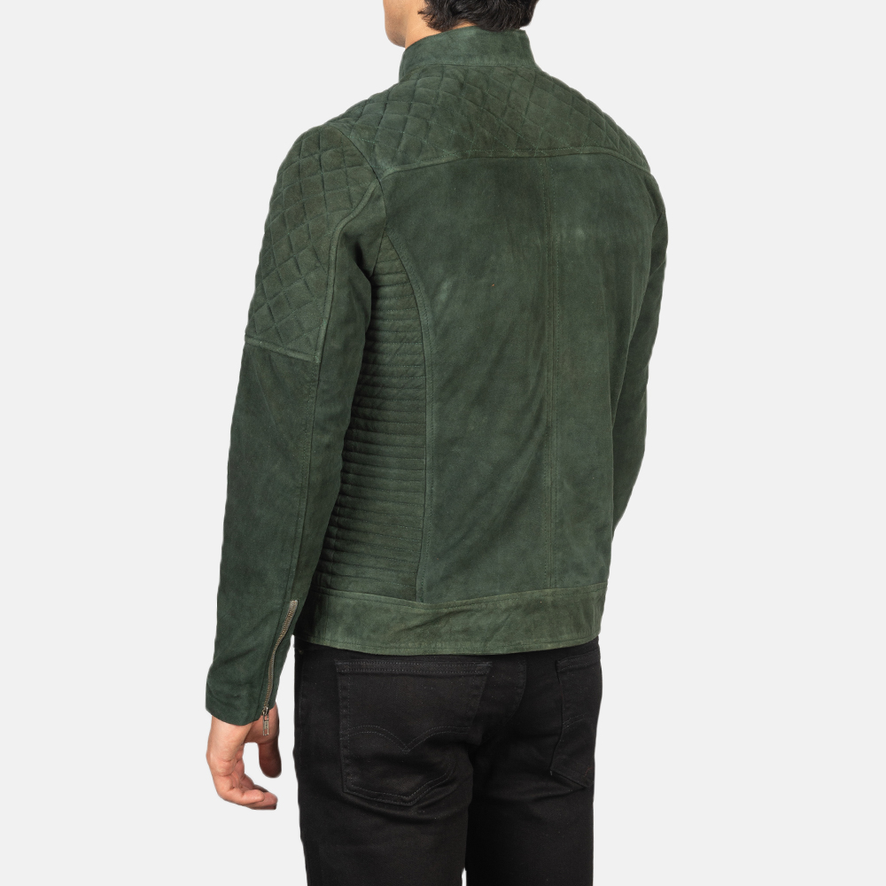Men's Fernando Quilted Green Suede Biker Jacket