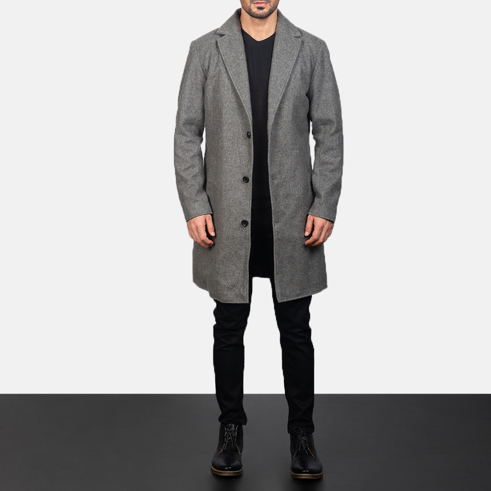 Men's Grey Wool Single Breasted Coat