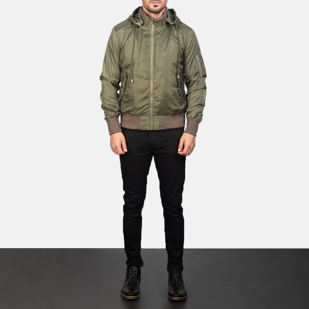 Men's Green Hooded Bomber Jacket