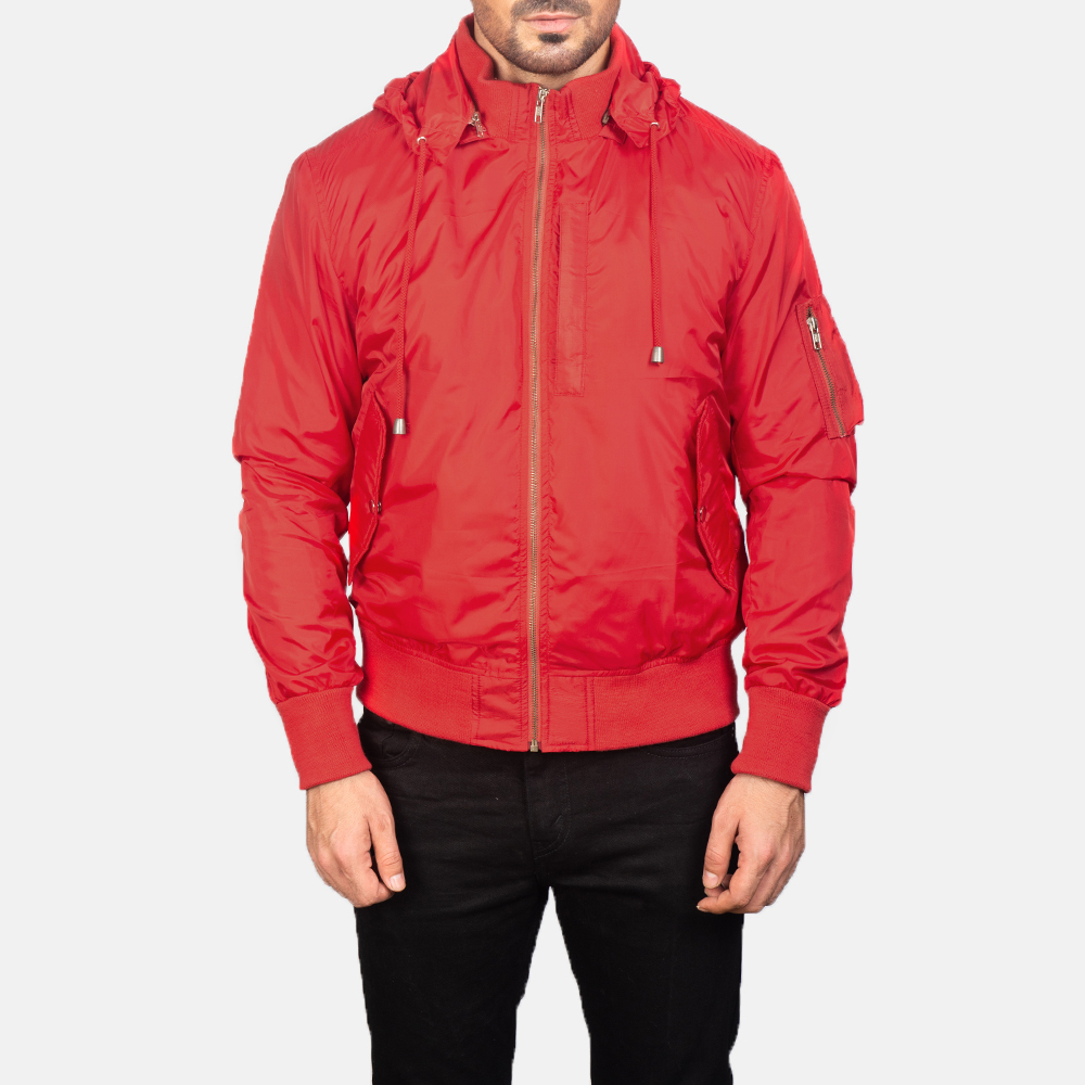 Men's Red Hooded Bomber Jacket
