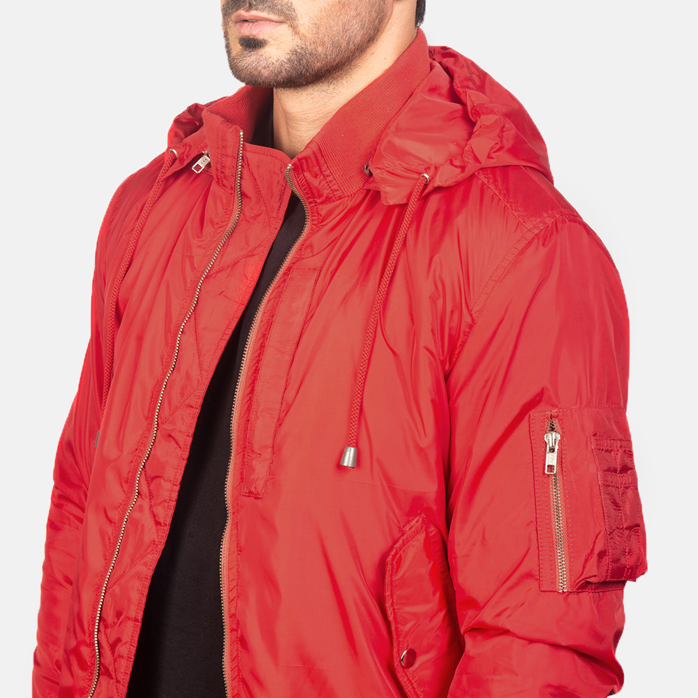 Men's Red Hooded Bomber Jacket