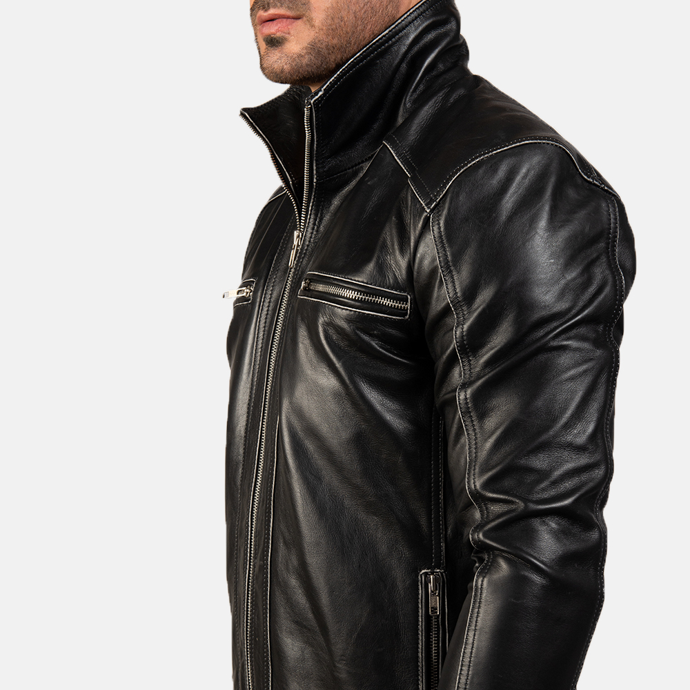 Men's Hudson Black Leather Biker Jacket