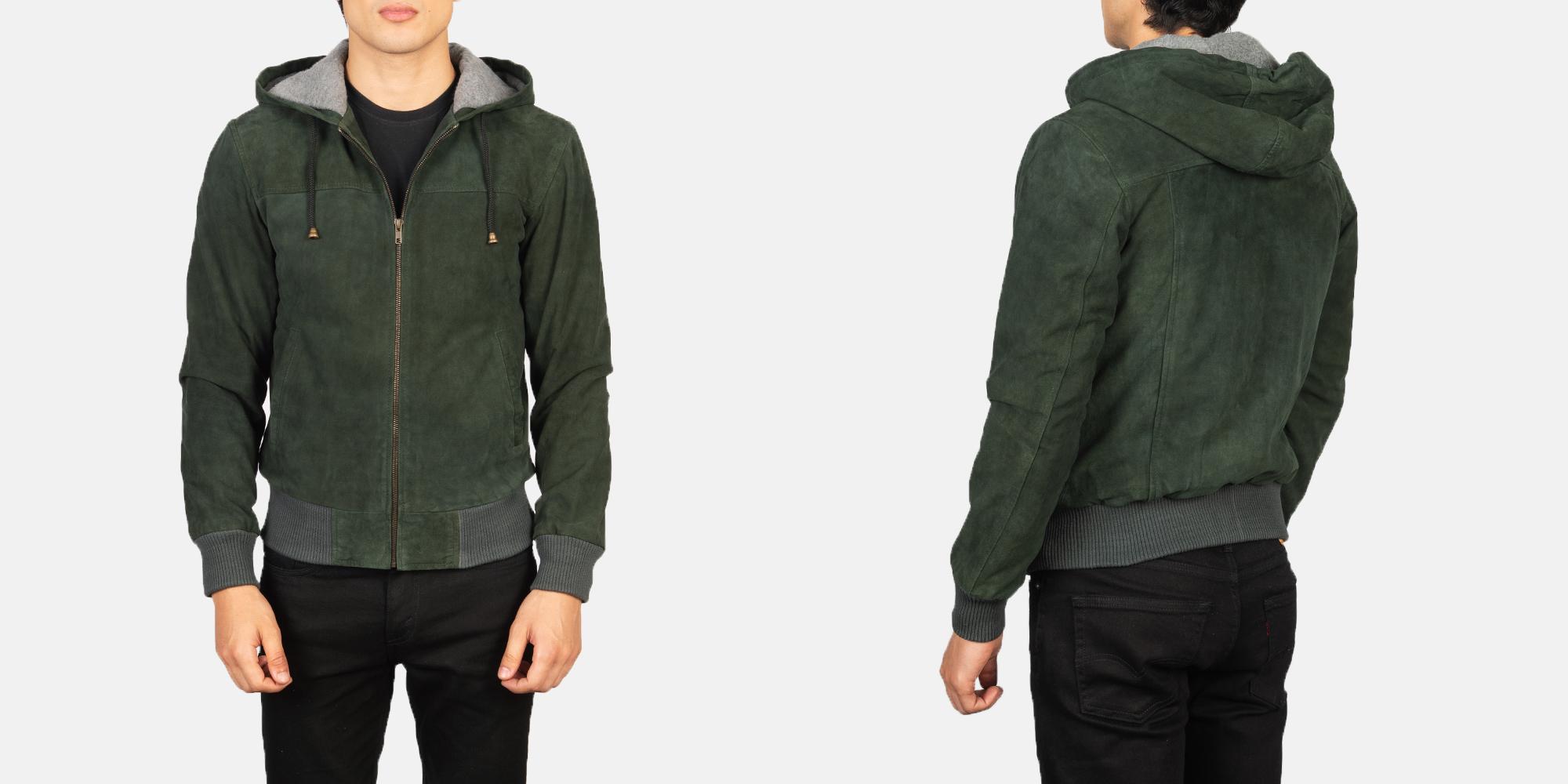 Men's Nintenzo Green Hooded Suede Jacket