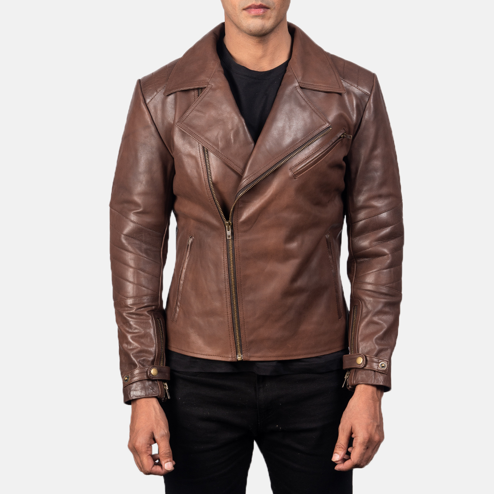 Mens Raiden Brown Leather Biker Jacket 