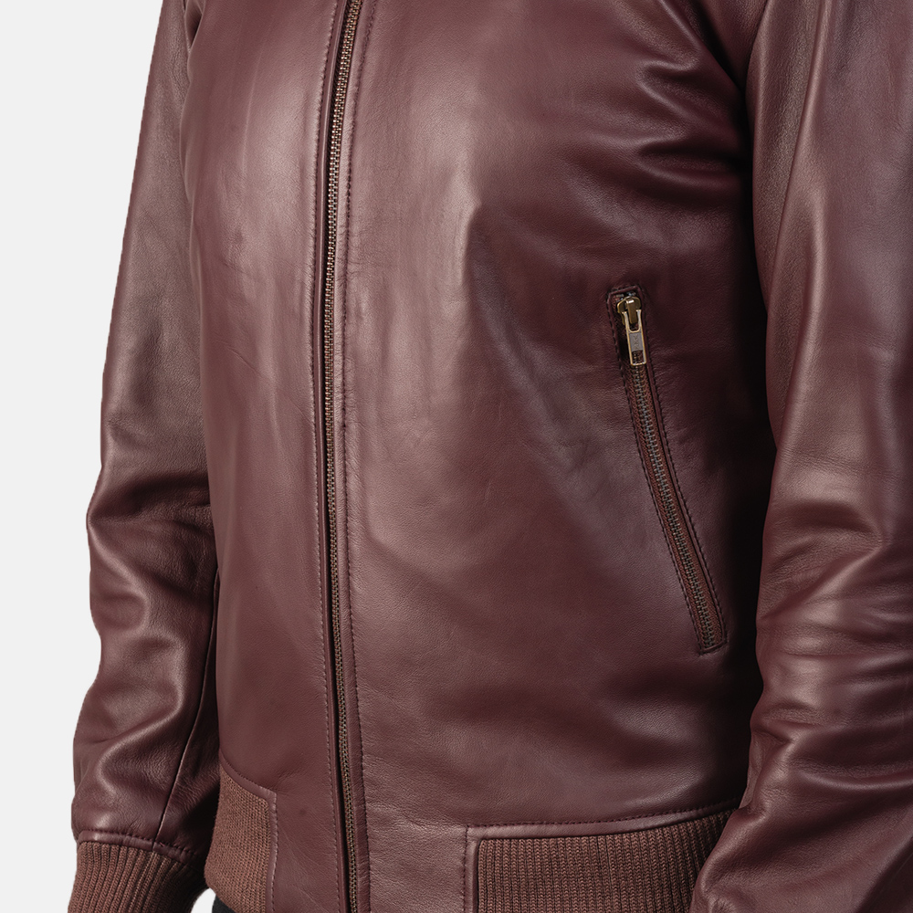 Men's Shane Maroon Leather Bomber Jacket
