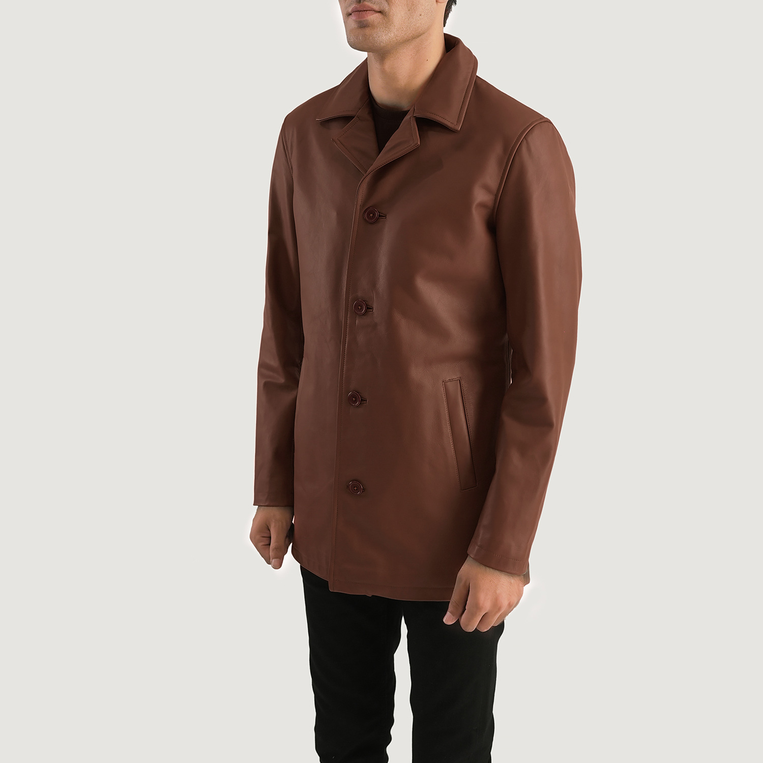 Urban Slate Brown Leather Coat For Men