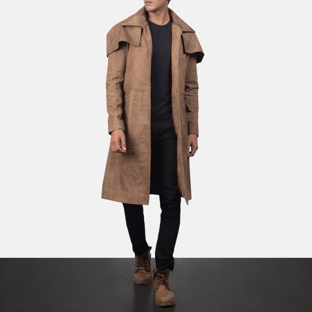 Men's Classic Brown Leather Duster