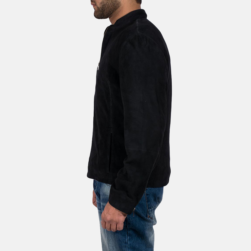 Mens Charcoal Black Suede Biker Jacket Mens Charcoal Black Suede Biker Jacket 3