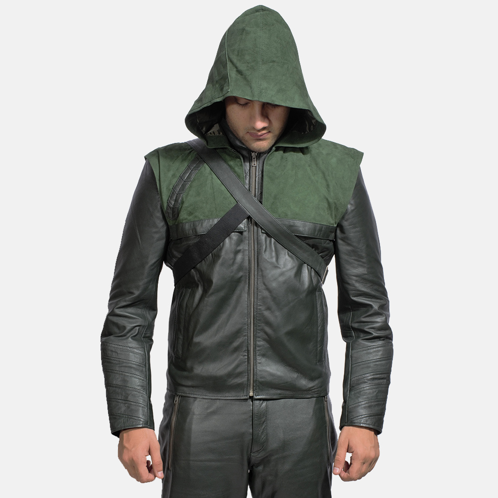 Mens Green Hooded Leather Jacket Mens Green Hooded Leather Jacket 1