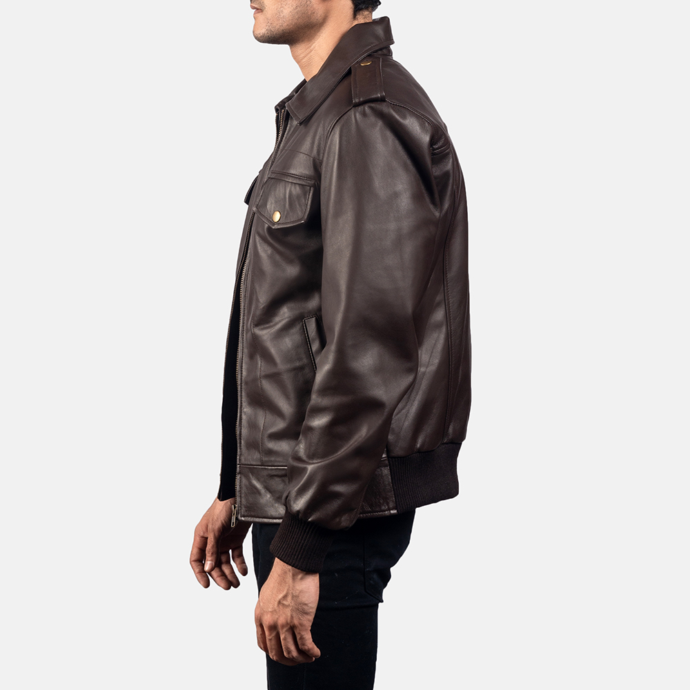 Mens Chocolate Rumble Leather Bomber Jacket
