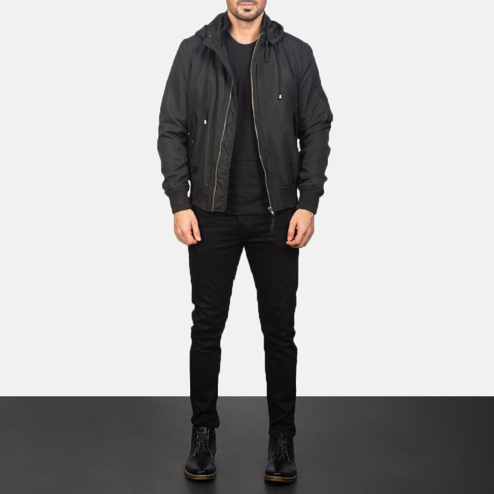 Men's Hanklin Ma1 Black Hooded Bomber Jacket