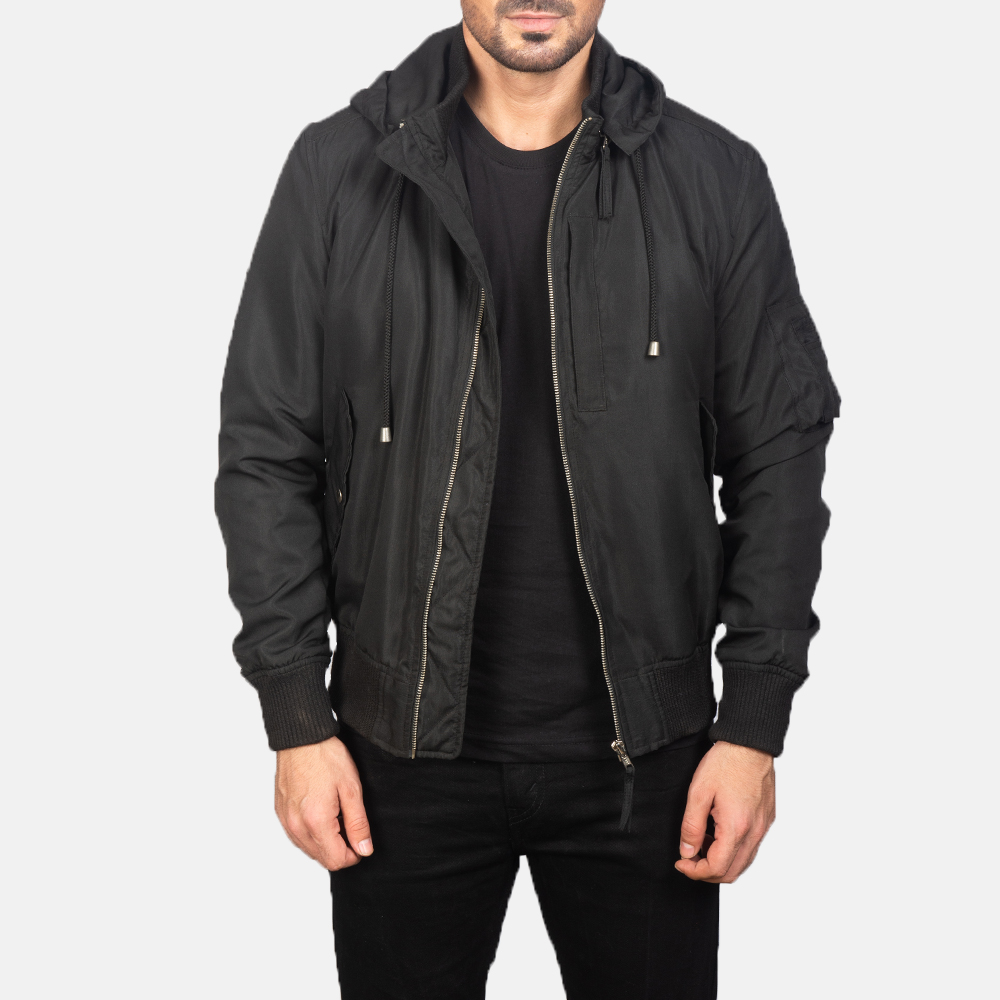 Men's Hanklin Ma1 Black Hooded Bomber Jacket