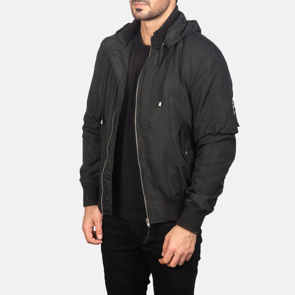 Men's Hanklin Ma1 Black Hooded Bomber Jacket