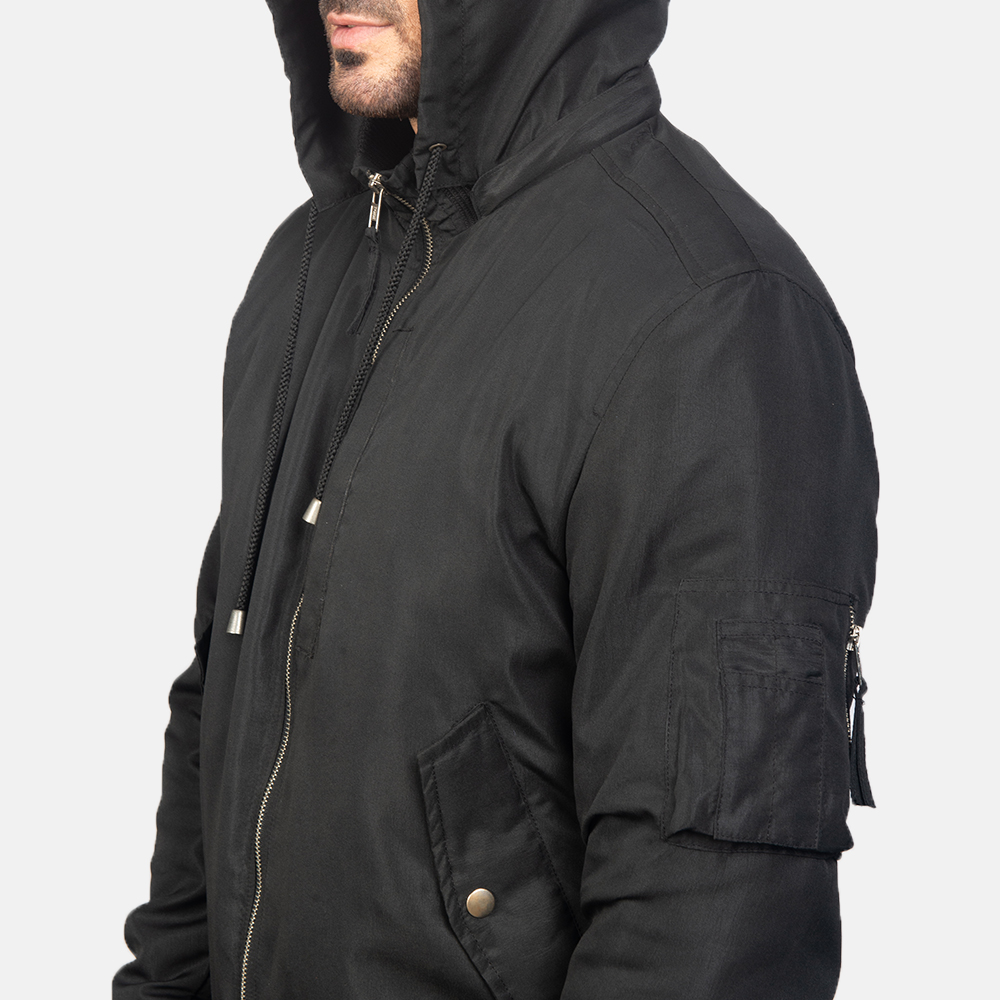 Men's Hanklin Ma1 Black Hooded Bomber Jacket