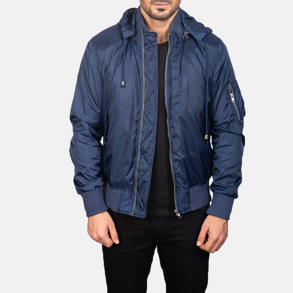 Men's Blue Hooded Bomber Jacket