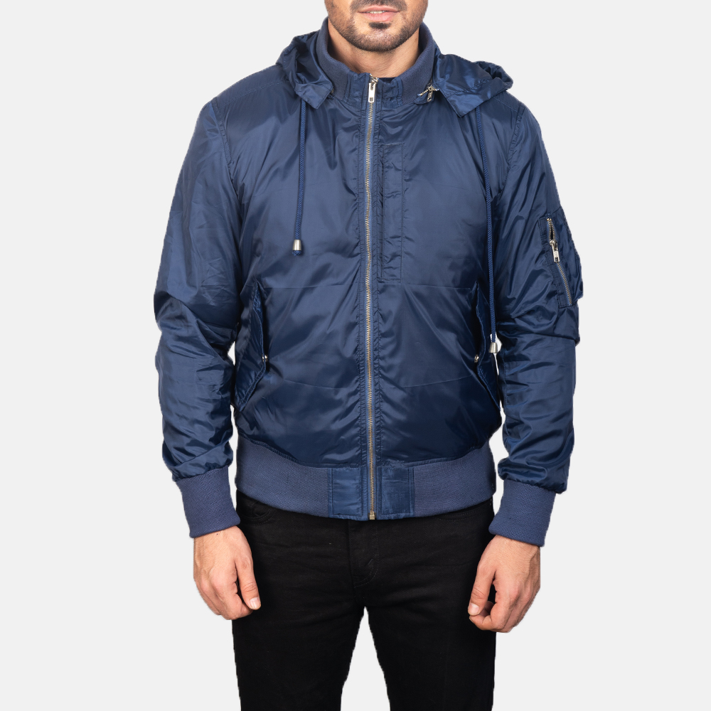 Men's Blue Hooded Bomber Jacket
