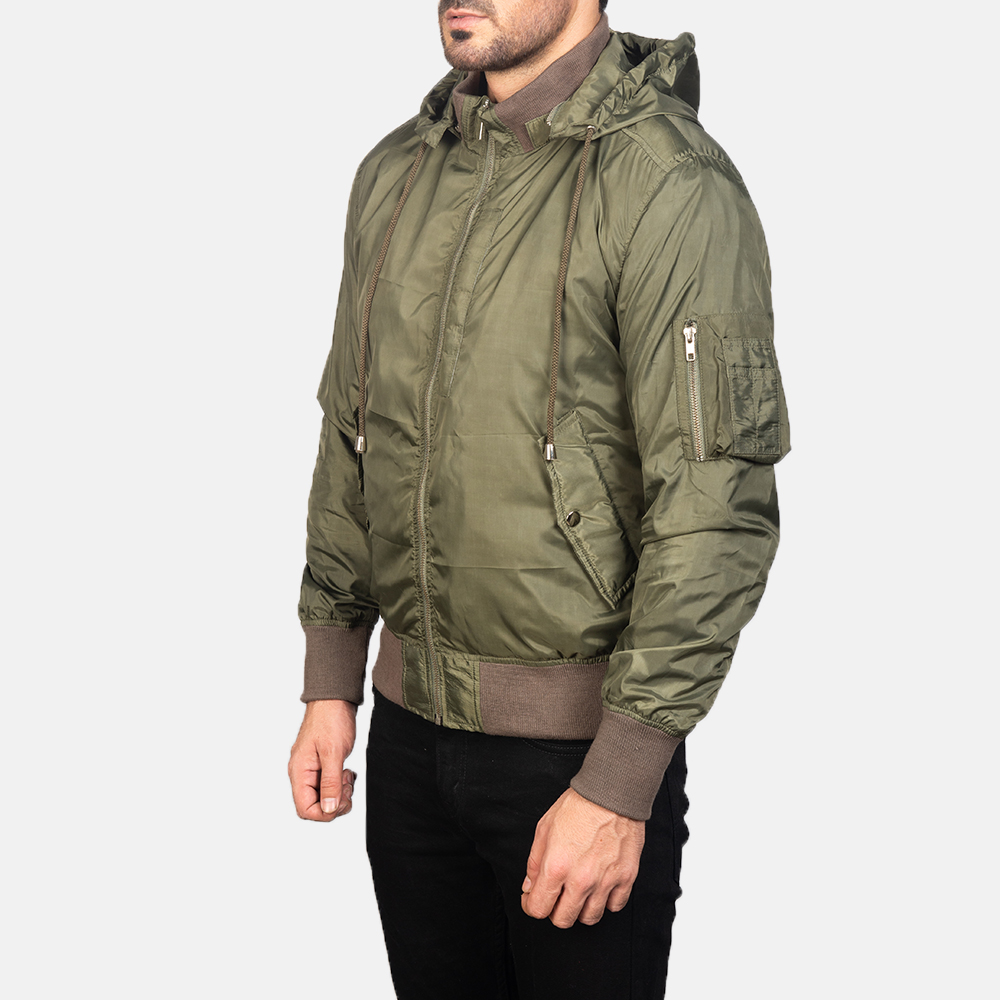 Men's Green Hooded Bomber Jacket